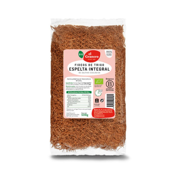 Fideos Finos Espelta Integral 500g Bio El Granero