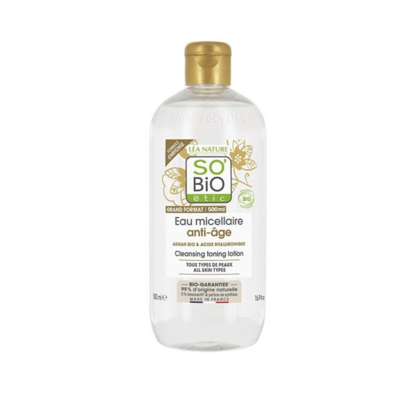 Agua Micelar Antiedad Ac. Hialurónico & Argán 500ml Bio Sobio