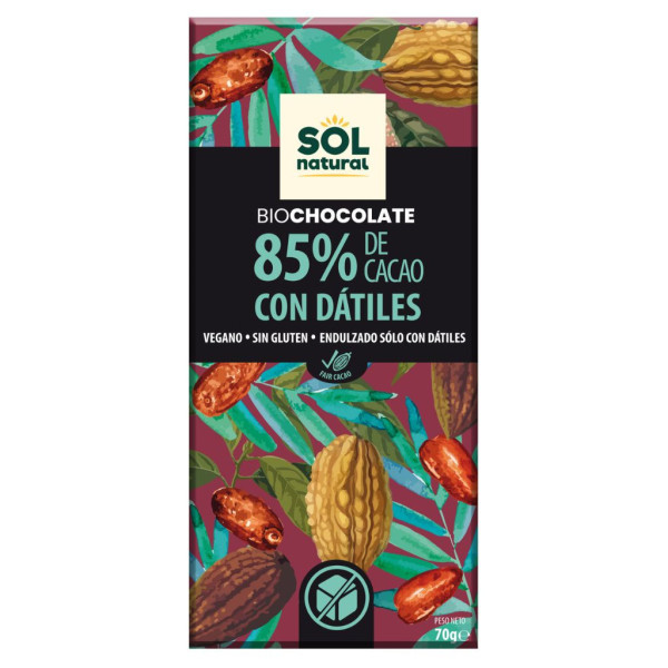 Chocolate Cacao 85% con Dátiles Bio 70g Sol Natural