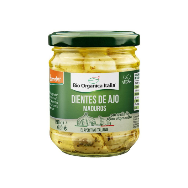 Ajos Enteros en Aceite Oliva 190g Bio Organica Italia