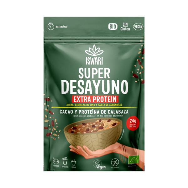 Súper Desayuno Extra Protein Cacao y Proteína de Calabaza Sin Gluten Bio Iswari