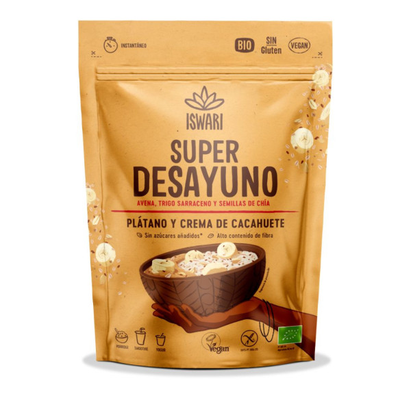 Súper Desayuno Plátano y Crema de Cacahuete Sin Gluten Bio Iswari